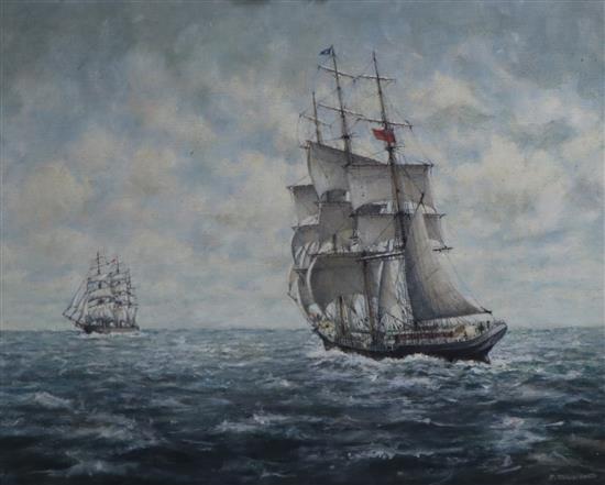 R Stokes-Smith, oil on board, Shipping at sea, signed, 40 x 50cm